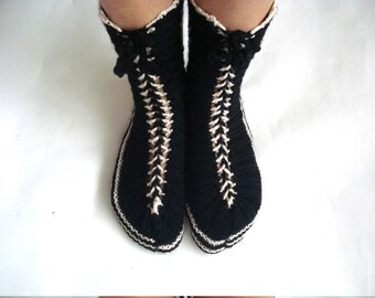 calcetines cálidos de invierno, calcetines de mujer de punto crema negro, zapatos caseros para mujer, calentadores de piernas, regalo cálido de invierno para sus mujeres