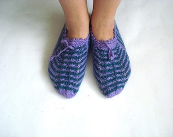 Purple green knit socks, Traditional Turkish Slippers, womens slippers, ladies booties, kids knit socks, childs slippers, flats