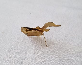 Brocante Jolie Broche Canard Vintage - Bronze Doré Et Strass - Unisexe