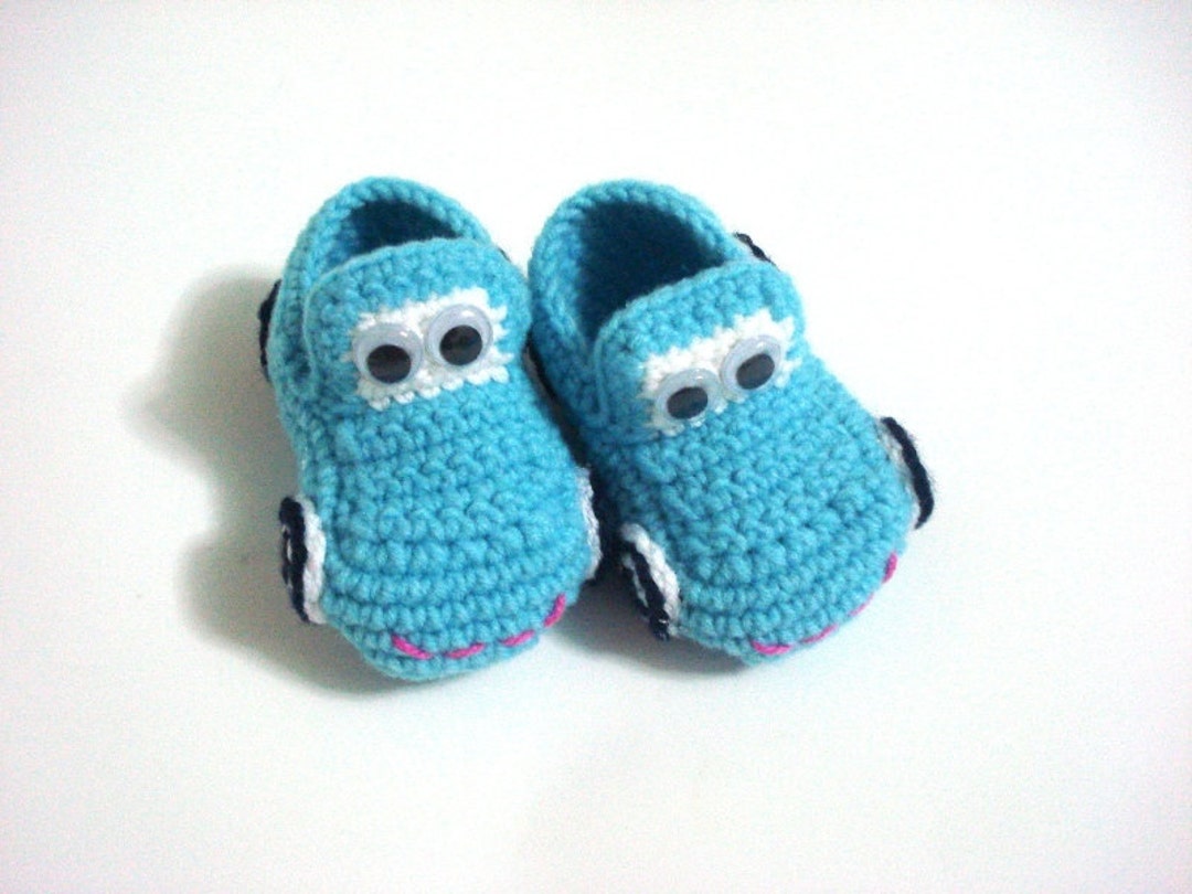 Blue Crochet Baby Boy Shoes Baby Booties Cars Blue Turquoise