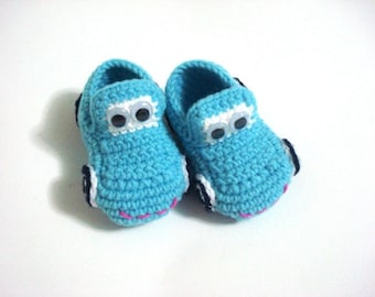 Blue Crochet baby boy shoes, Baby Booties Cars blue turquoise, baby booties 0 12 month baby, baby shower gifts