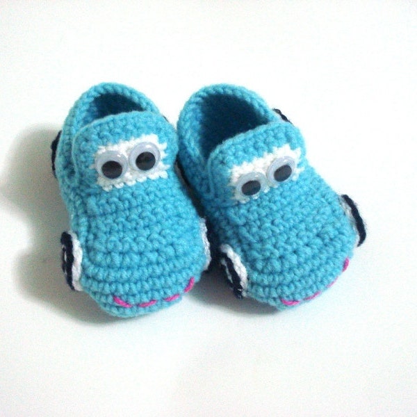Blue Crochet baby boy shoes, Baby Booties Cars blue turquoise, baby booties 0 12 month baby, baby shower gifts