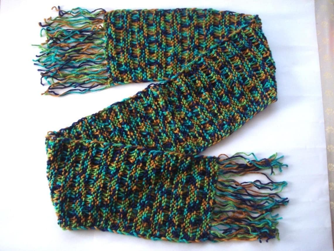 Knitted Long Mens Scarves Chunky Men Scarf Orange Turquoise Etsy