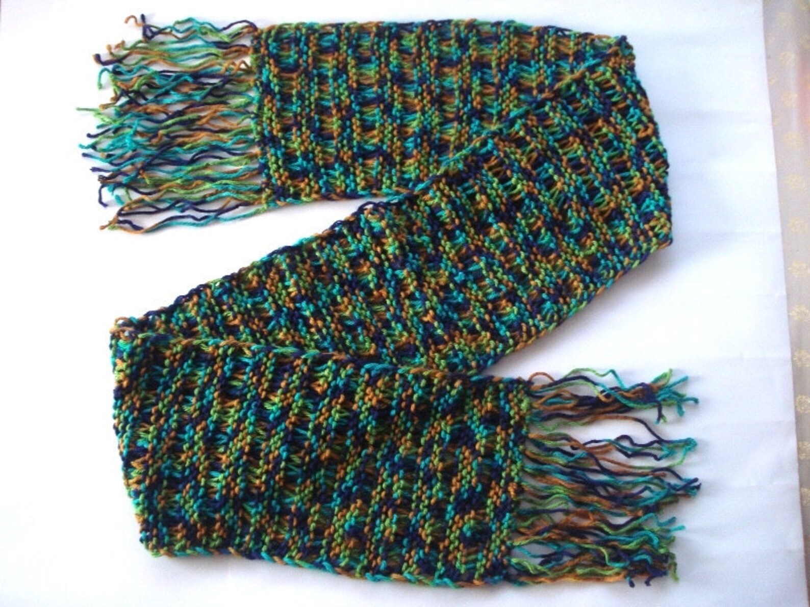 Knitted Long Mens Scarves Chunky Men Scarf Orange Turquoise Etsy