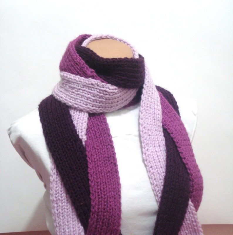 Lilac Maroon violet Long Fringe Hand knitted Womens Scarf, warm Chrismas gift ideas for woman, chunky winter womens scarf image 1