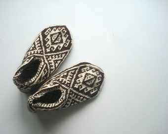 Handmade Turkish Knit Slippers, Geometric Design, Warm House Socks