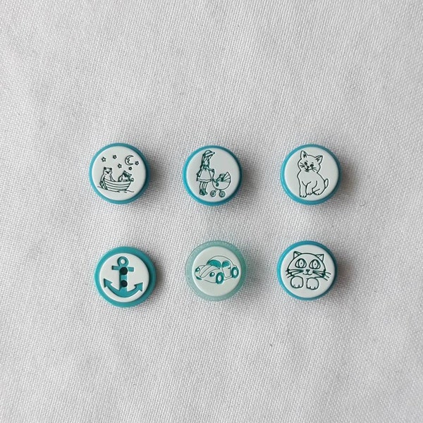 Boutons turquoise, boutons en plastique tricot bébé bleu turquoise, boutons bébé à motifs chat ancre animal voiture