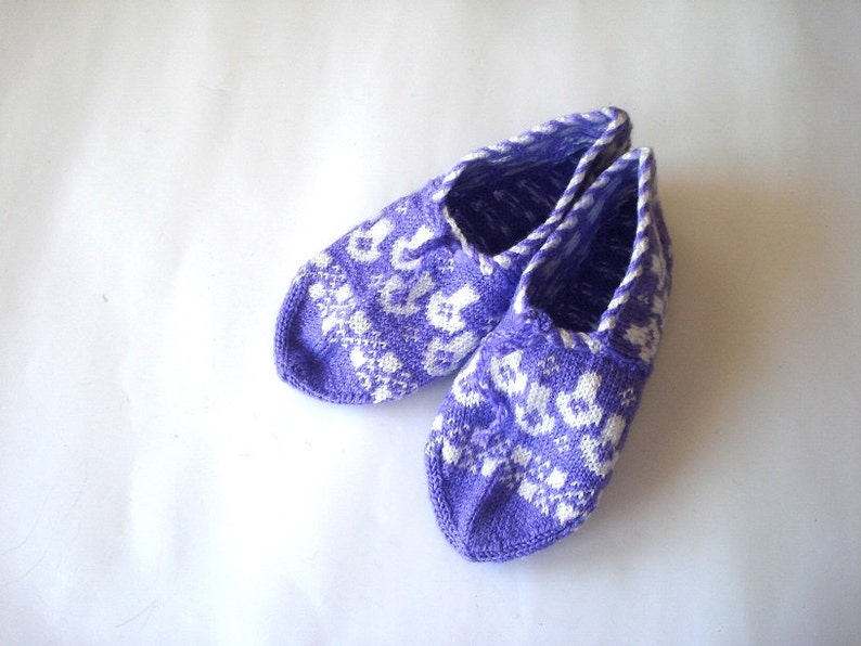 purple white knit women Slippers, home shoes, gifts for woman under 25 usd, adult booties , gifts for girls image 1