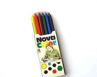 Nova kleurwaspotloden, set van 6, vintage kunstenaarsbenodigdheden