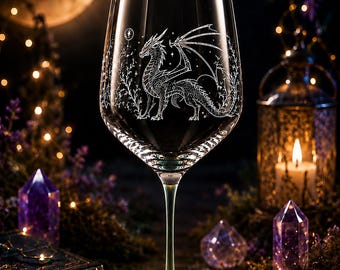 Moonlit Dragon Fantasy Engraved Wine Glass