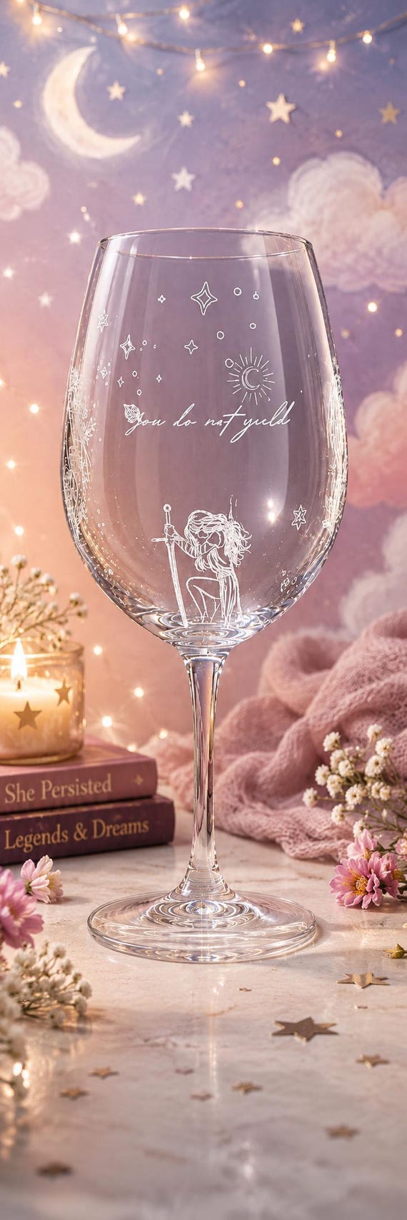 Fantasy Engraved Wine Glass | You Do Not Yield | Book Lover Gift