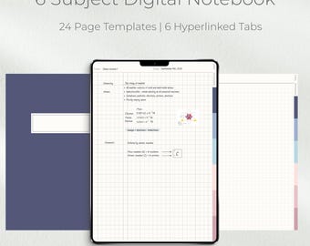 6 Subject Student Notebook  Template Fully Hyperlinked (Digital Download)