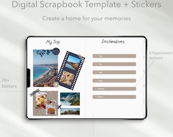 Digital Scrapbook Template, Photo Journal Stickers, Hyperlinked Album (Digital Download)