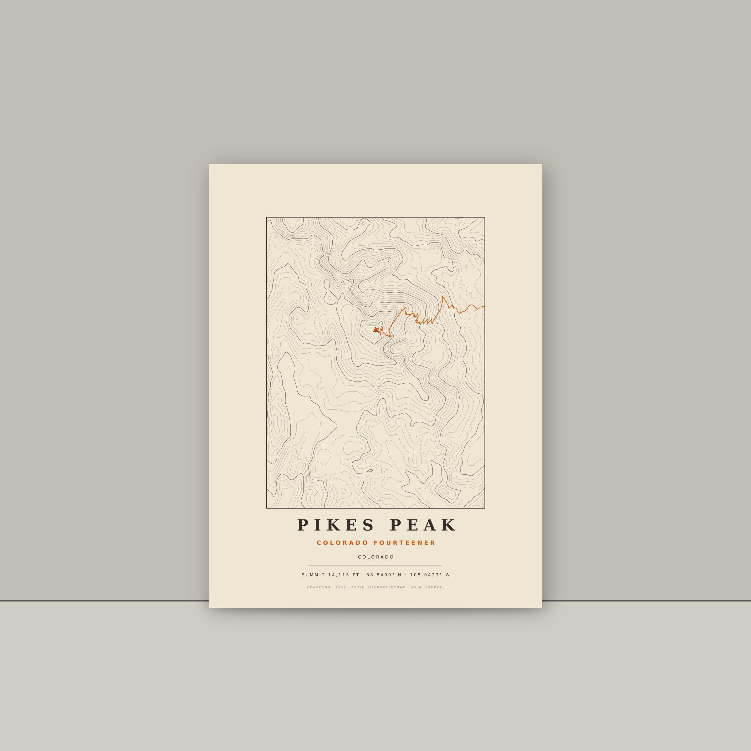 Pikes Peak topographic print