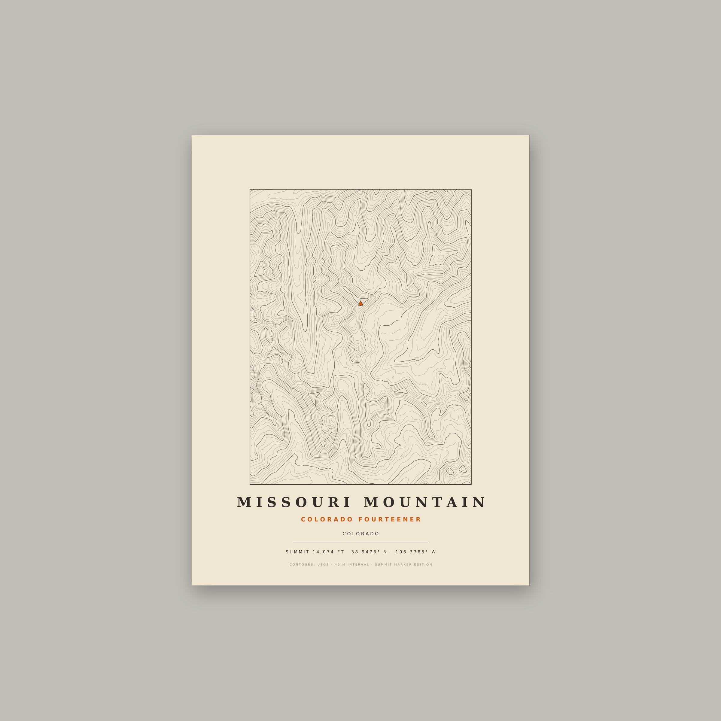 Missouri Mountain topographic print