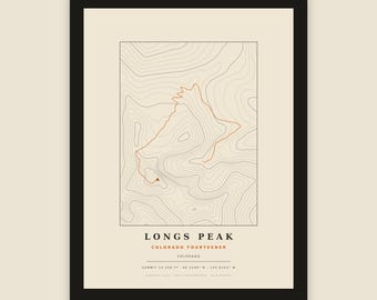 Lámina topográfica enmarcada de Longs Peak / Ruta Keyhole / Regalo del Parque Nacional de las Montañas Rocosas