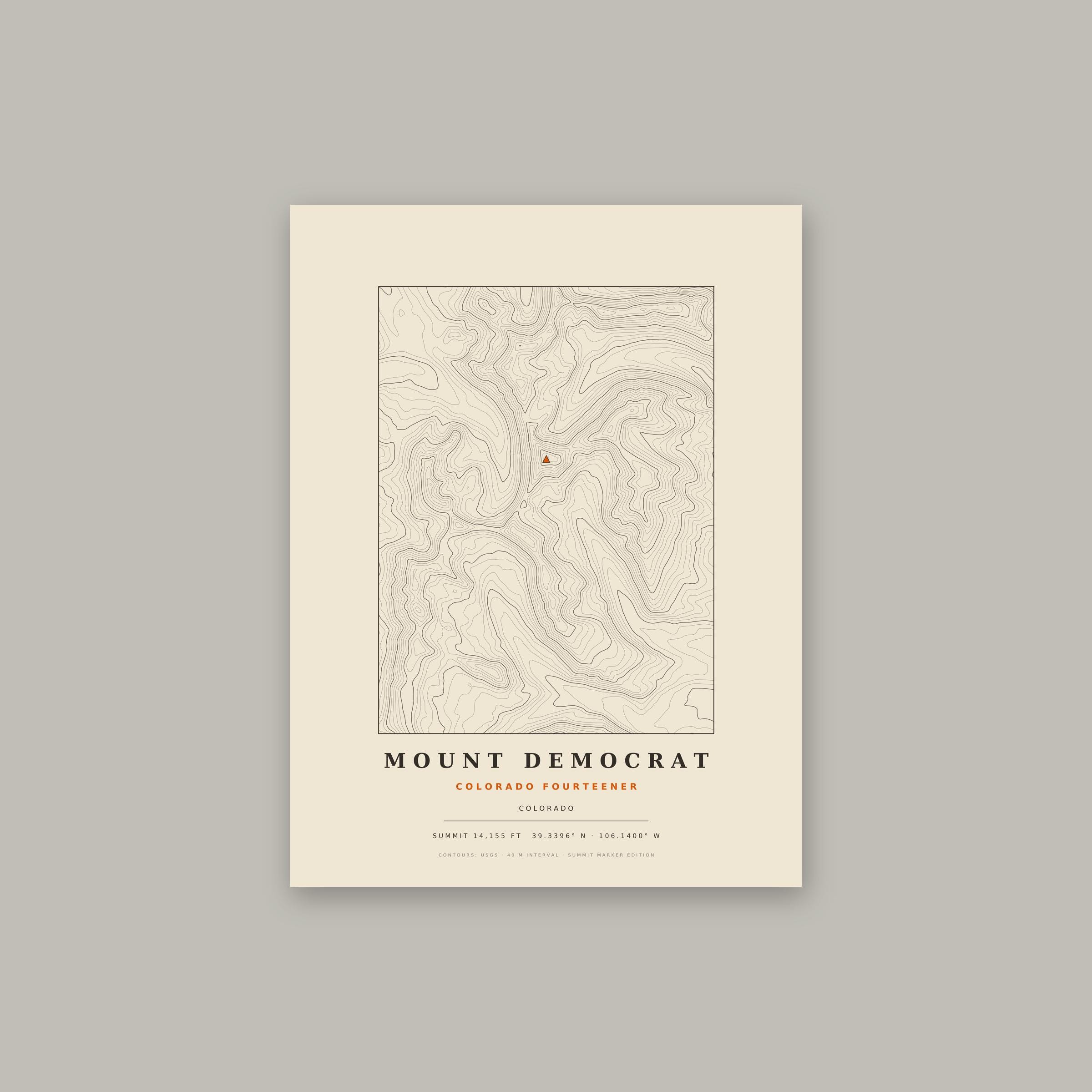 Mount Democrat topographic print