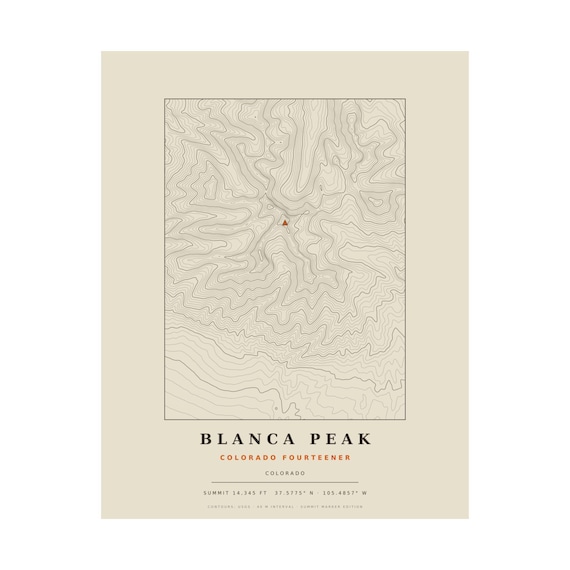 Blanca Peak topographic map print