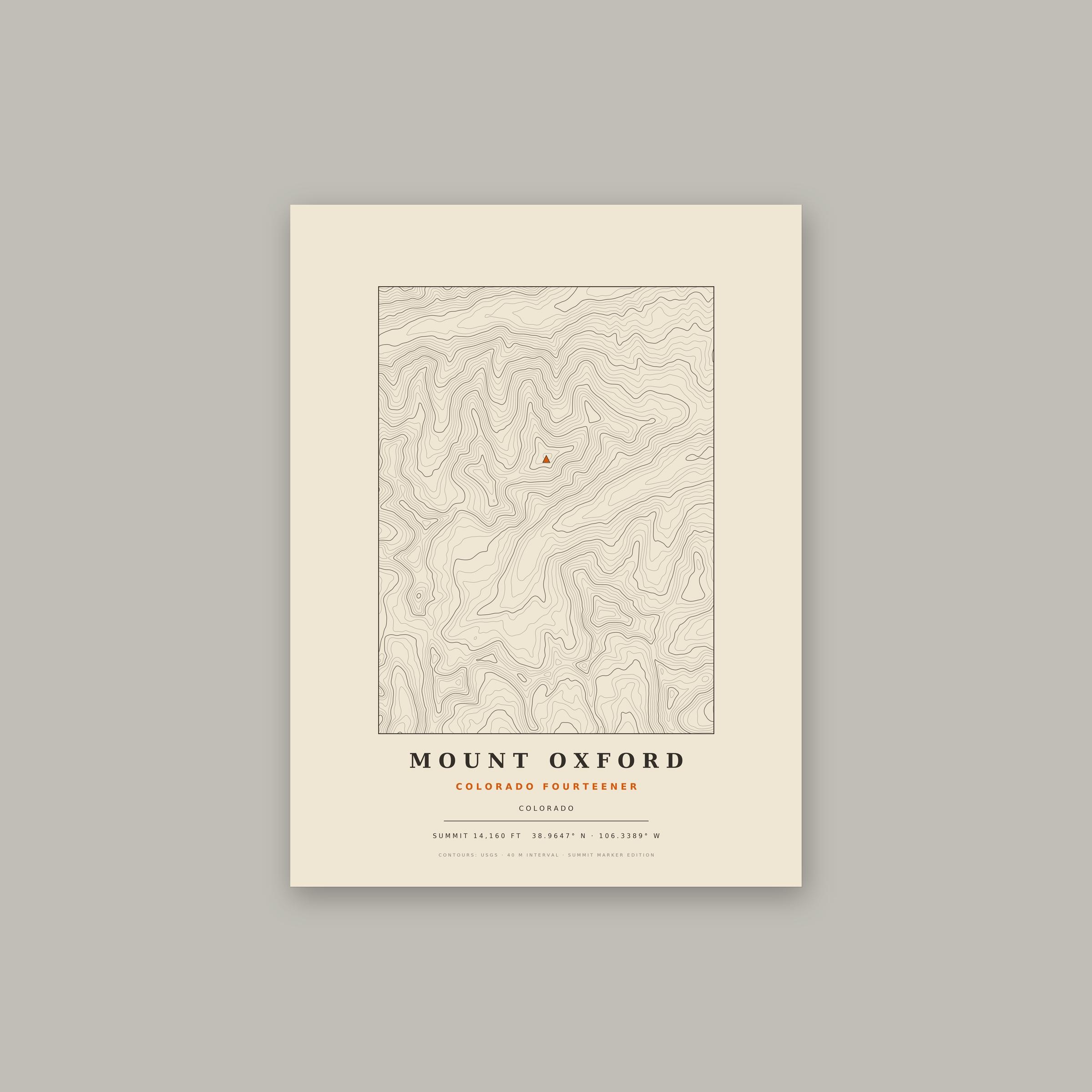 Mount Oxford topographic print