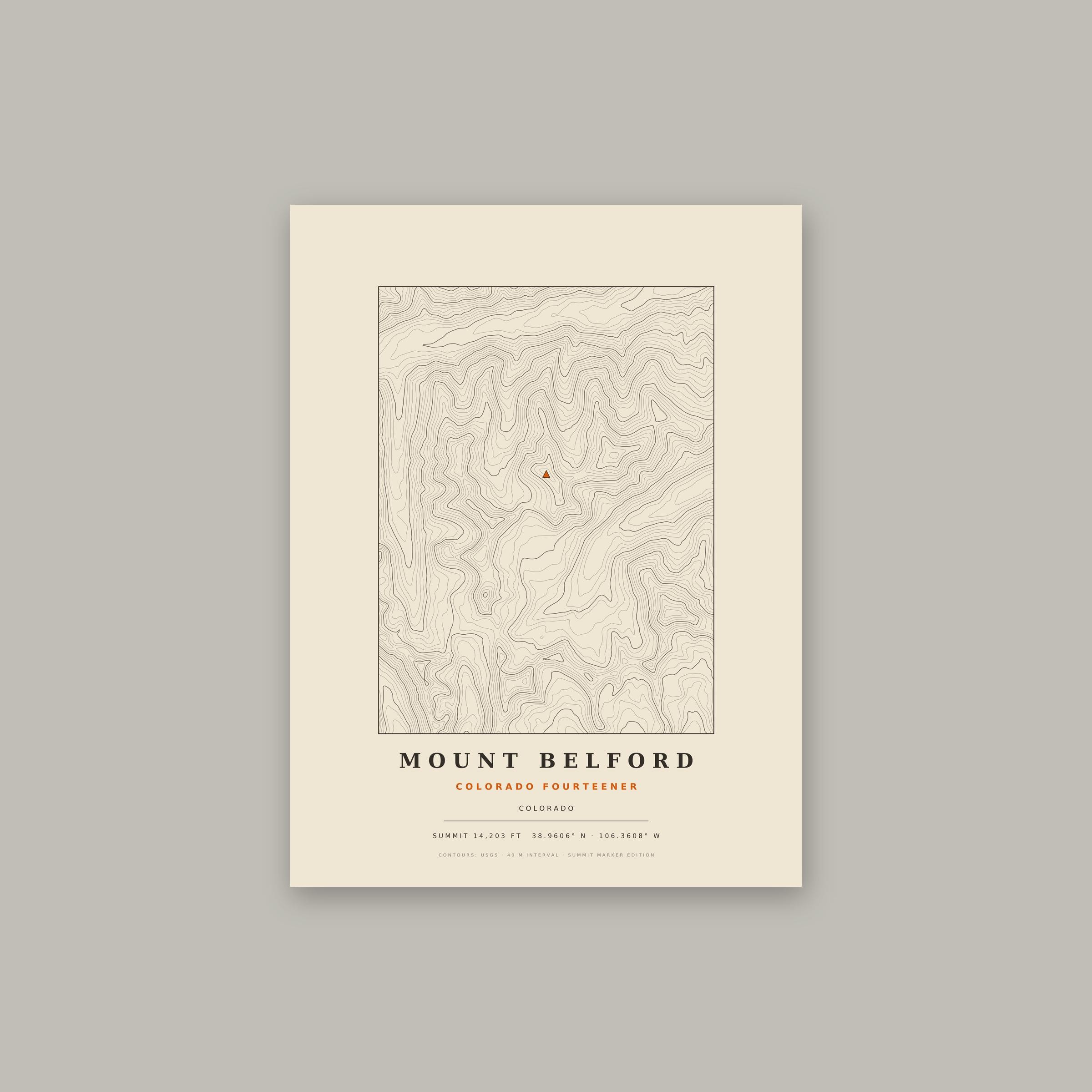 Mount Belford topographic print