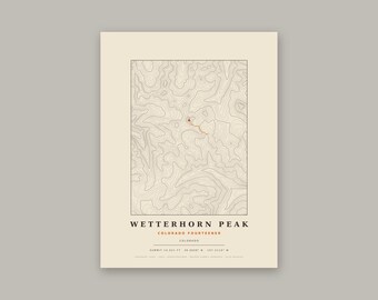 Wetterhorn Peak Topographic Print | Colorado 14er Wall Art Map | Choose Your Edition