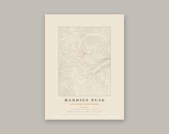 Handies Peak Topographic Print | Colorado 14er Wall Art Map | Choose Your Edition