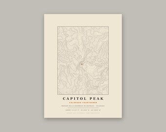 Capitol Peak Topographic Print | Colorado 14er Wall Art Map | Choose Your Edition