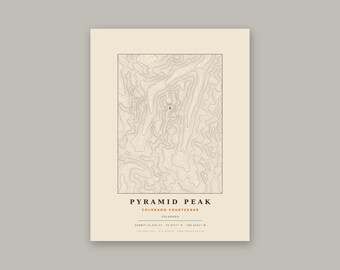 Pyramid Peak Topographic Print | Colorado 14er Wall Art Map | Choose Your Edition
