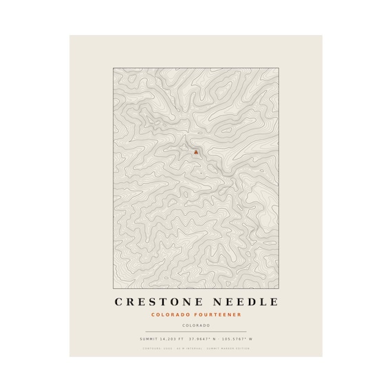 Crestone Needle topographic map print