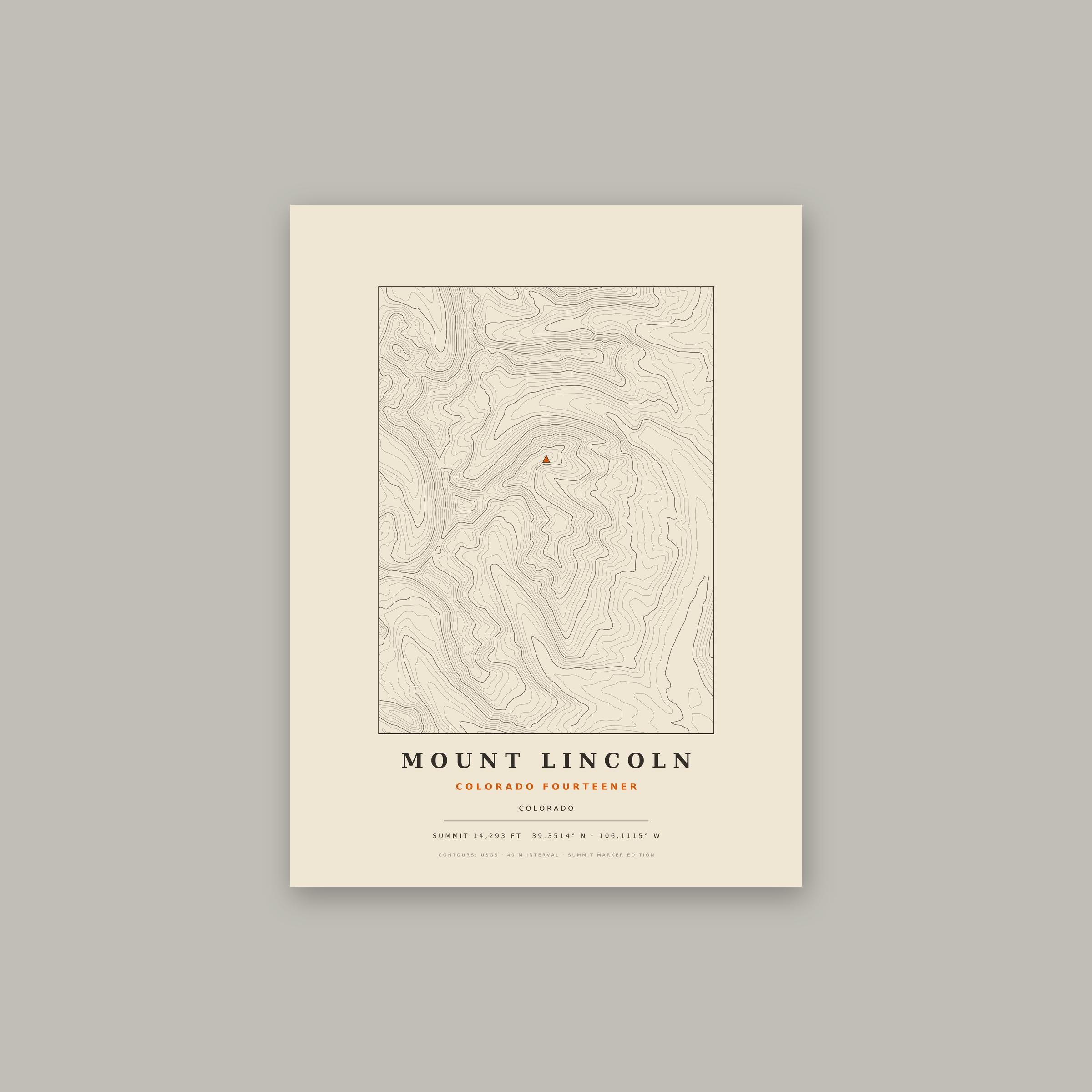 Mount Lincoln topographic print