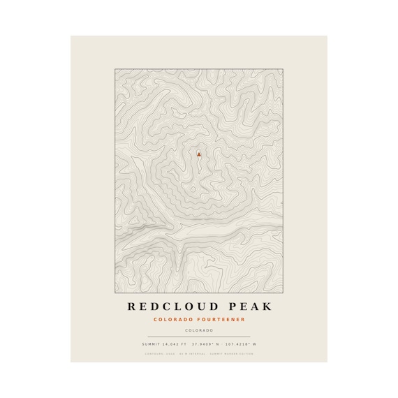 Redcloud Peak topographic map print