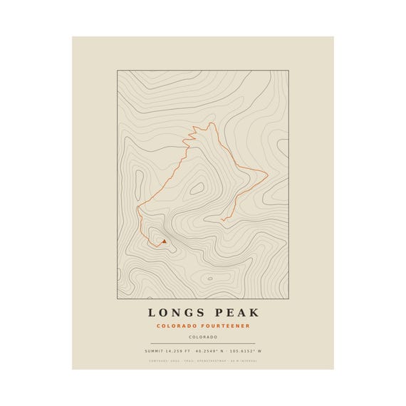 Longs Peak topographic map print