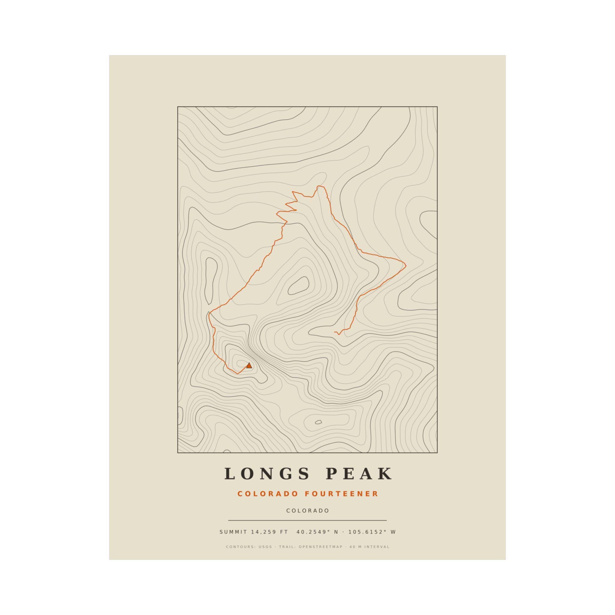 Longs Peak topographic print