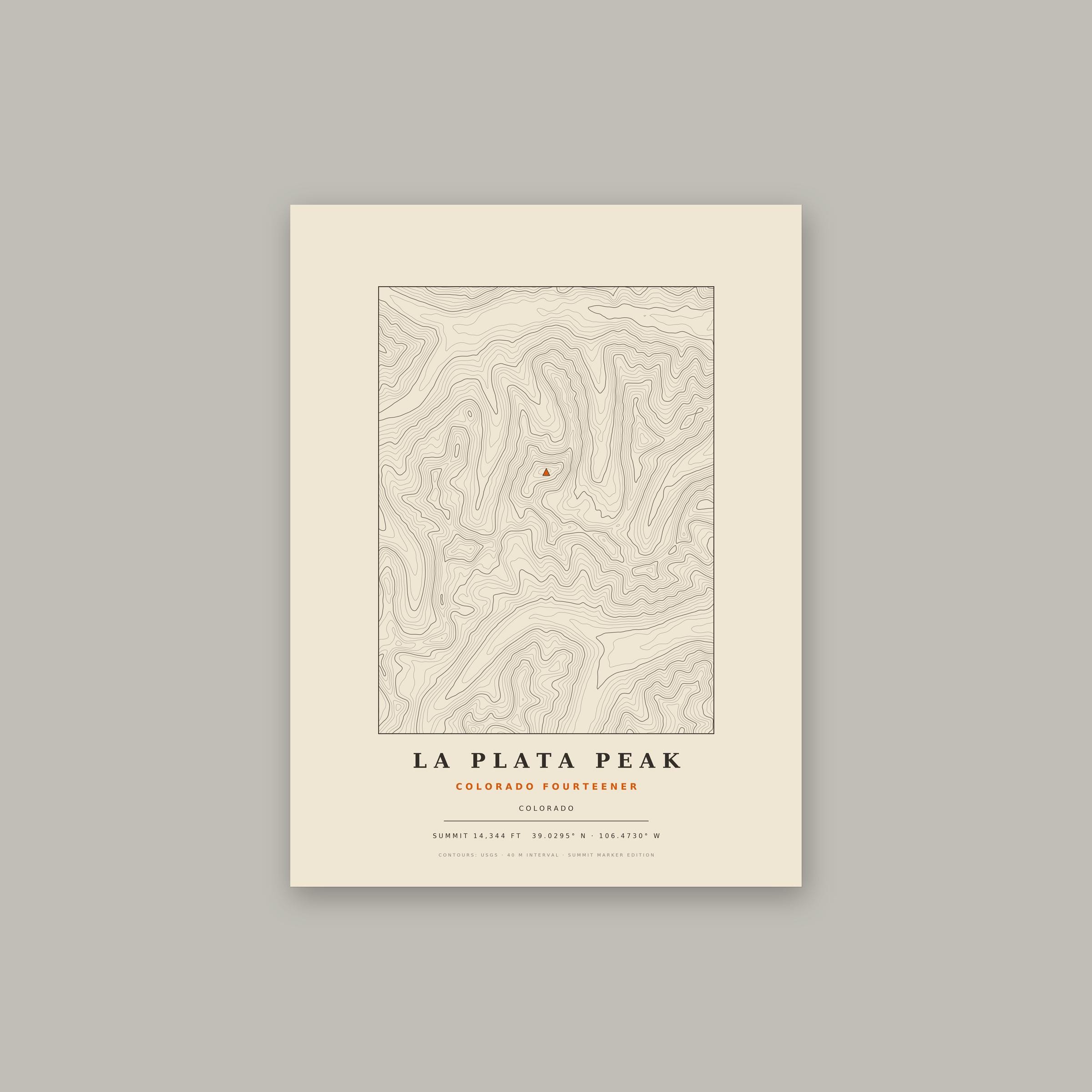 La Plata Peak topographic print