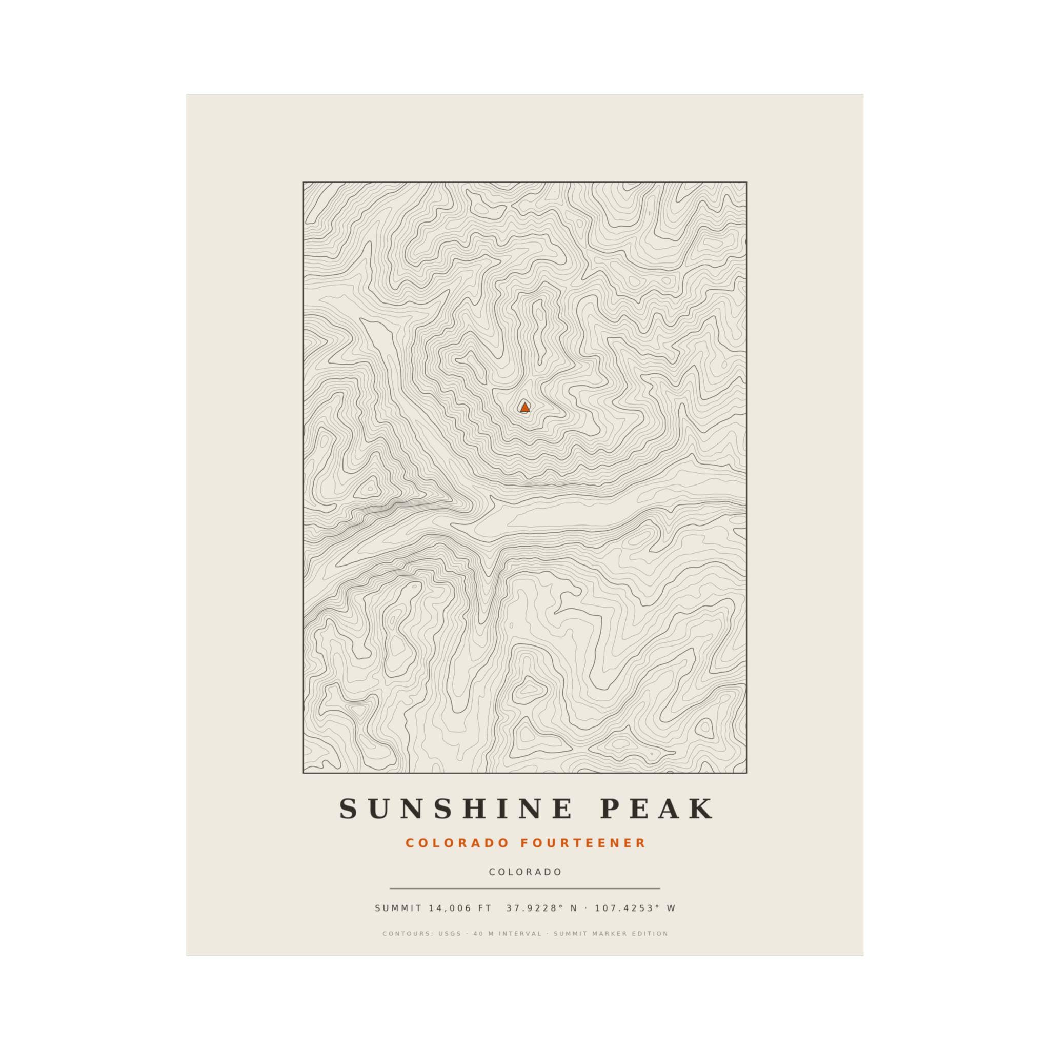 Sunshine Peak topographic print