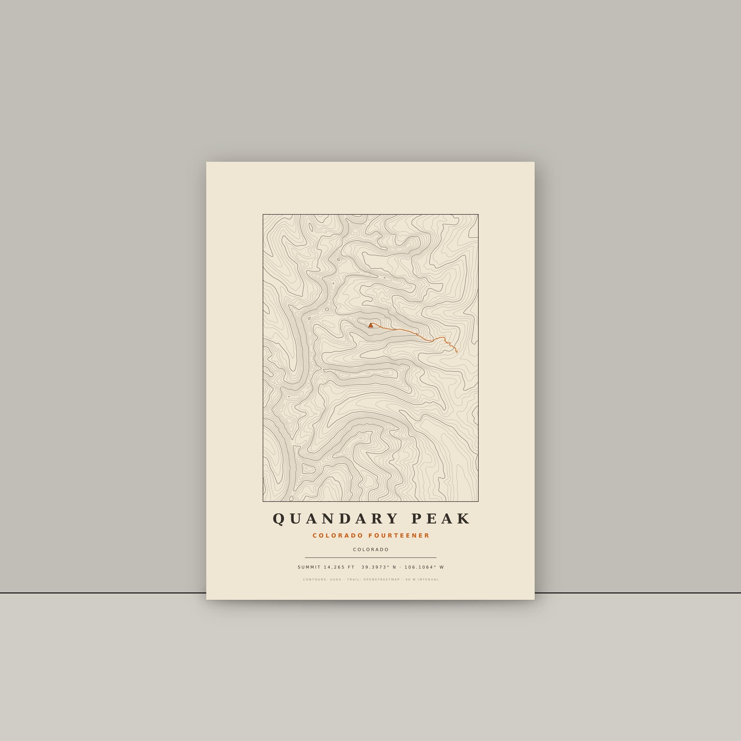 Quandary Peak topographic print