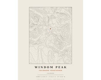 Lámina topográfica de Windom Peak / Mapa mural de los picos de más de 14.000 pies de Colorado / Elige tu edición
