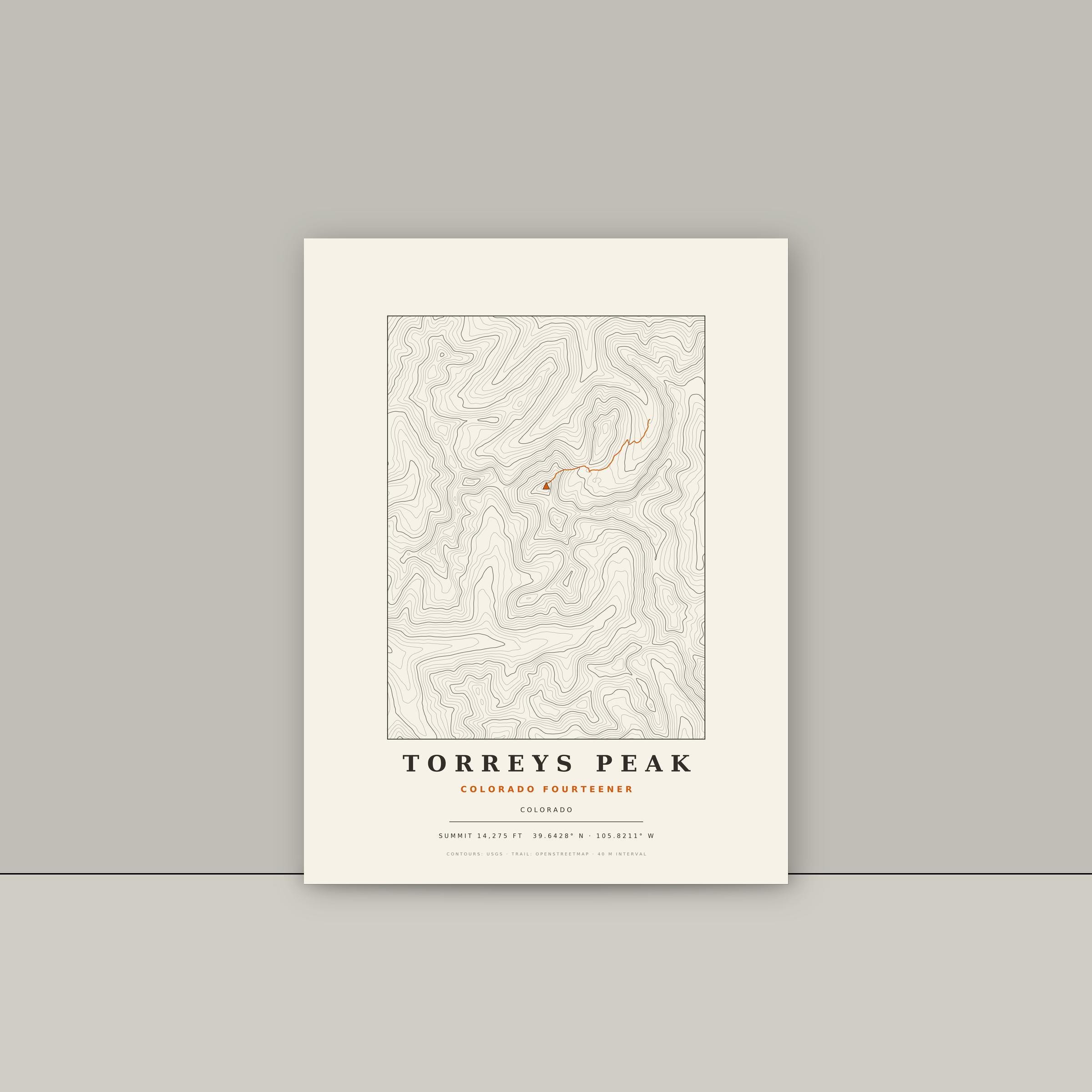 Torreys Peak topographic print