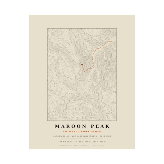 Maroon Peak topographic map print