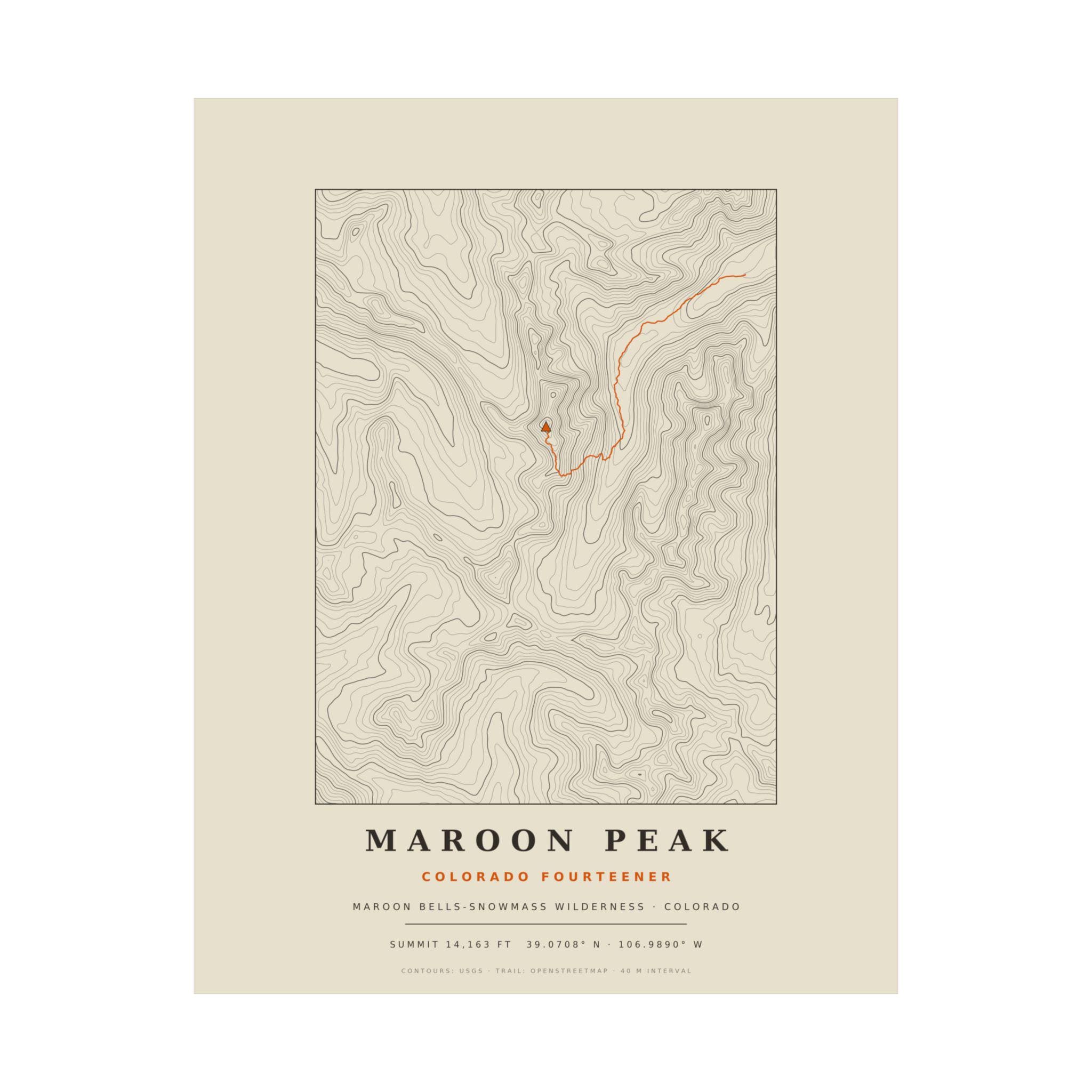 Maroon Peak topographic print