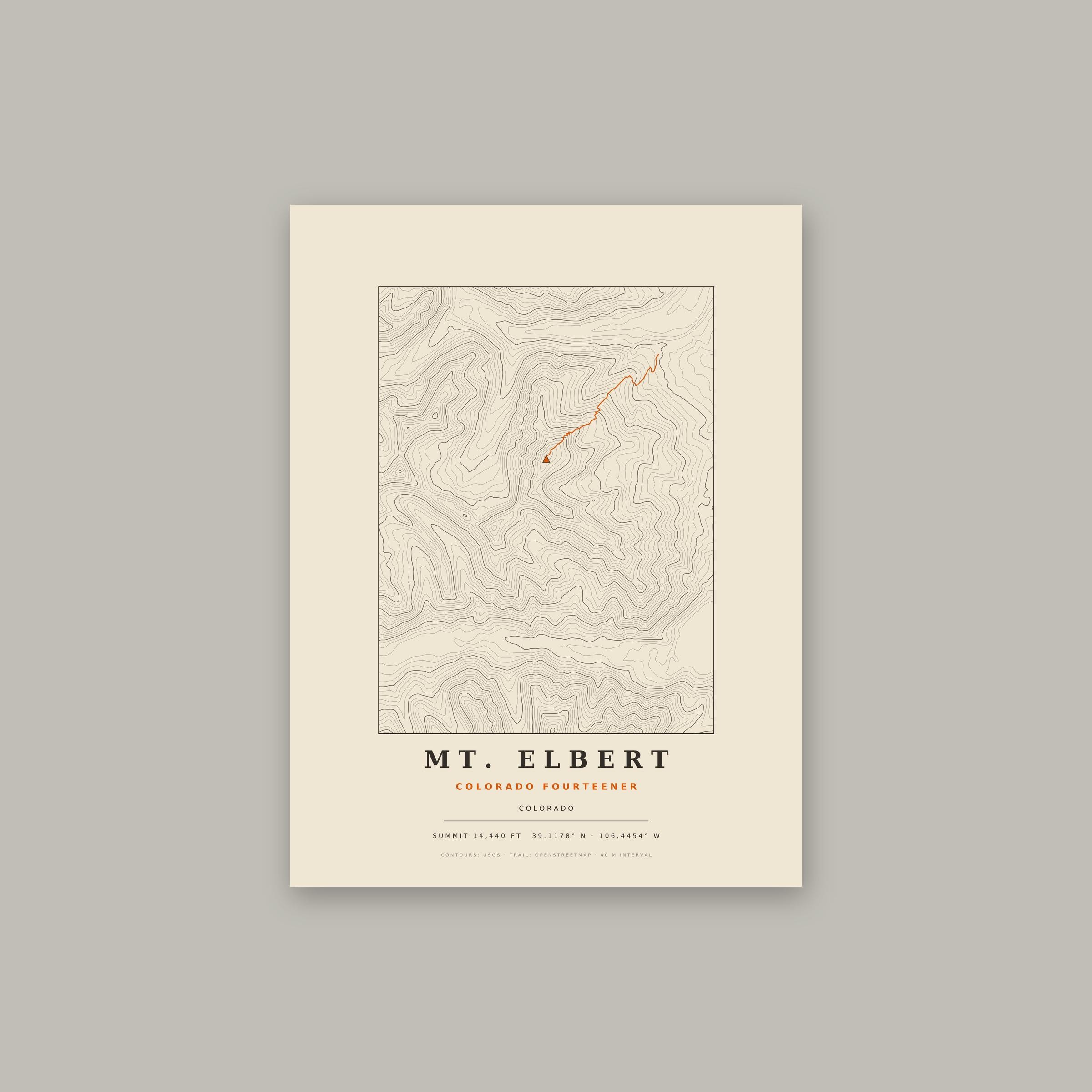 Mount Elbert topographic print