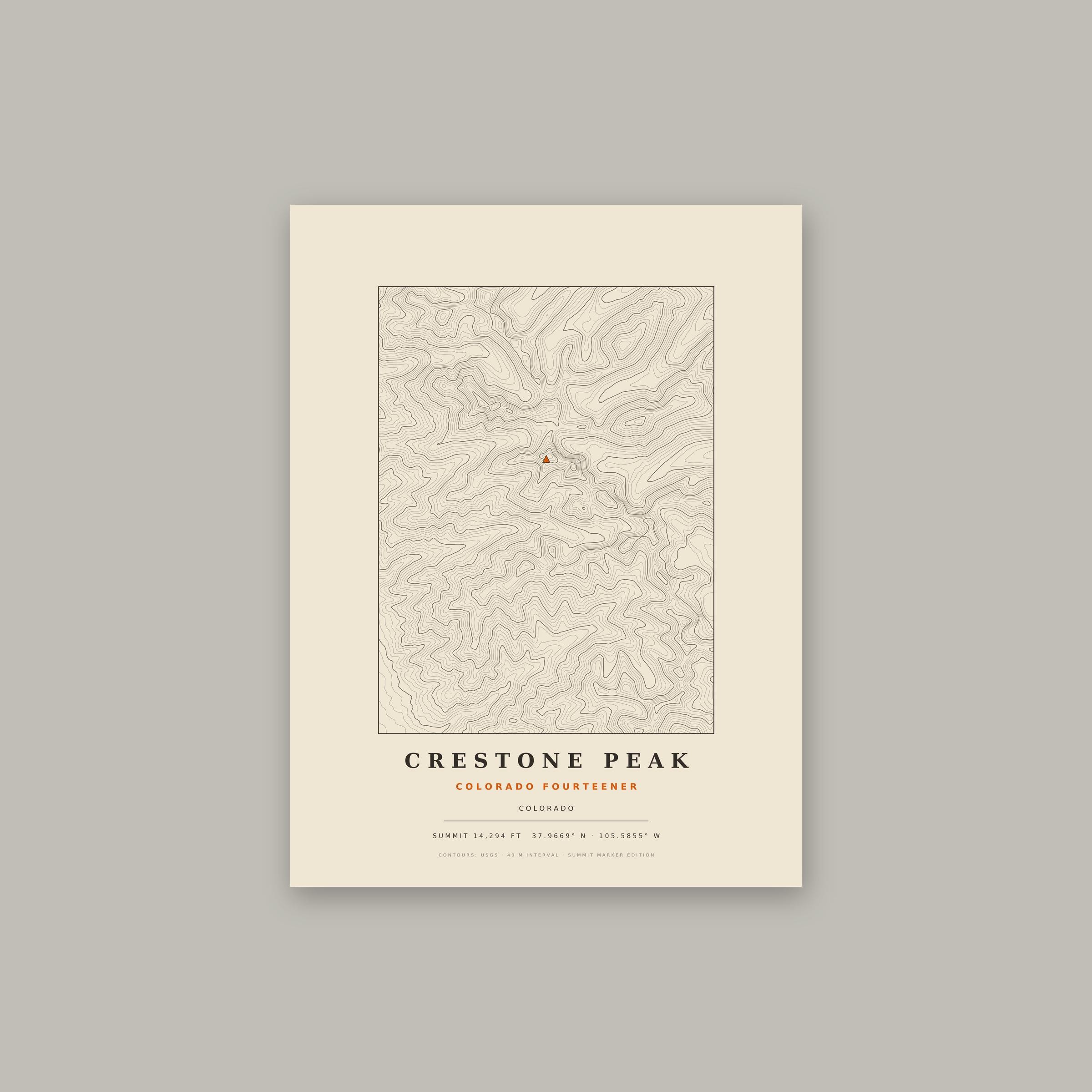 Crestone Peak topographic print