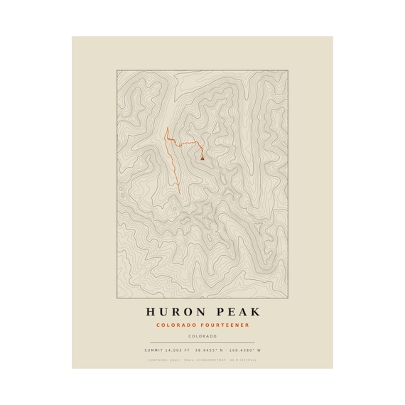 Huron Peak topographic map print