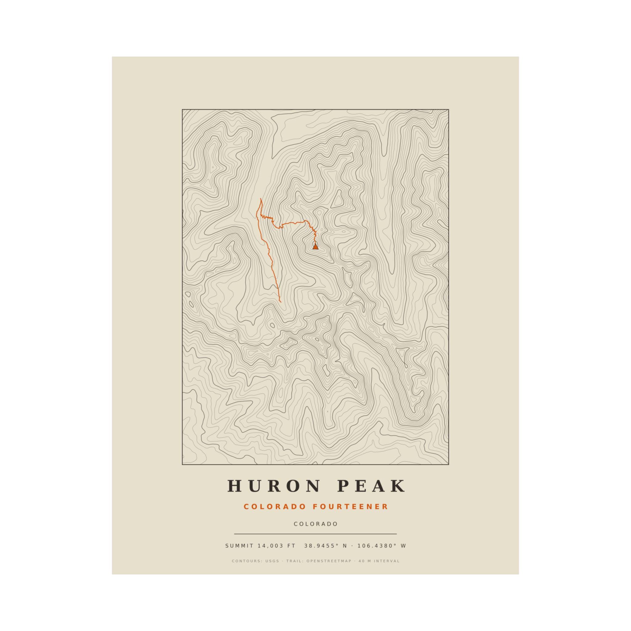 Huron Peak topographic print