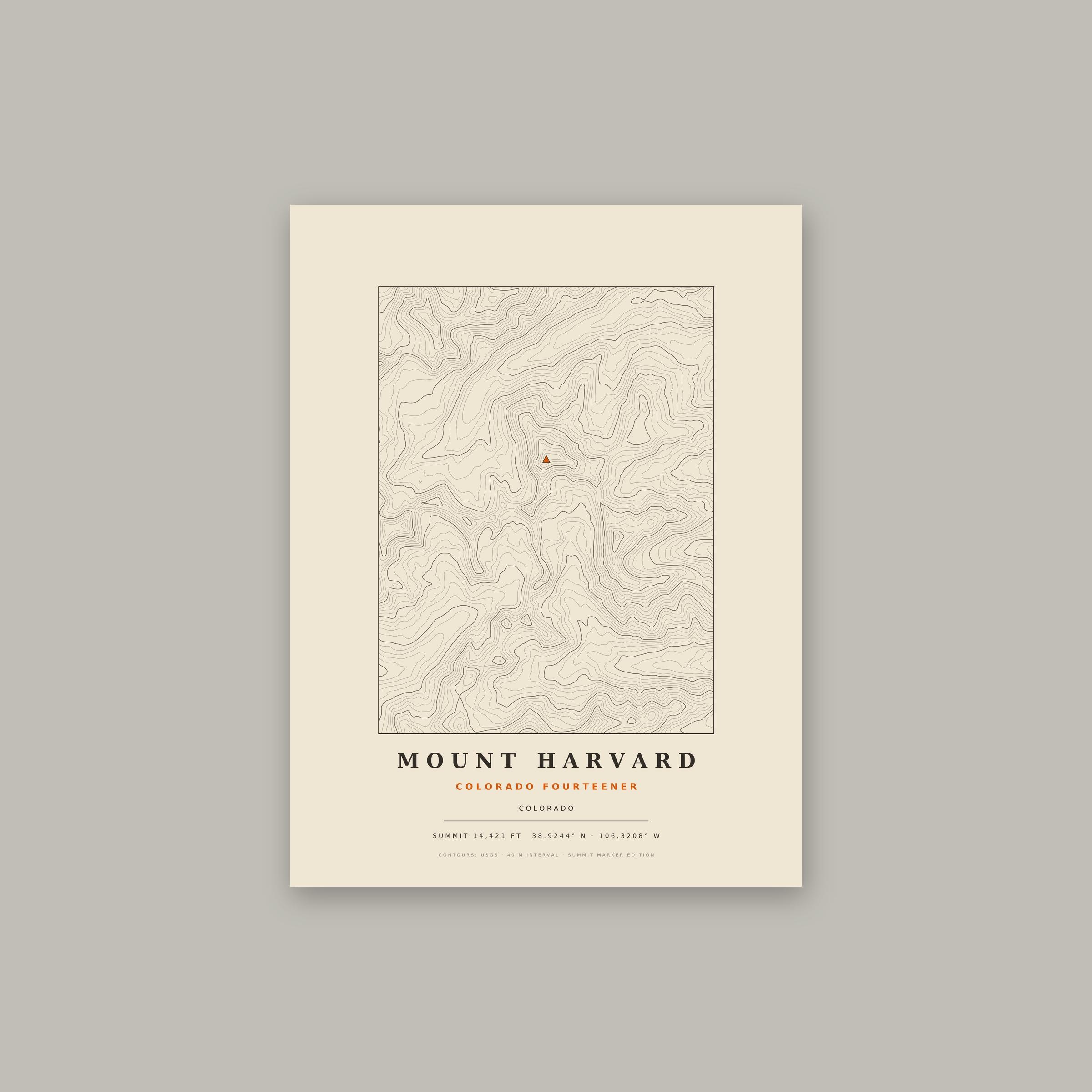 Mount Harvard topographic print