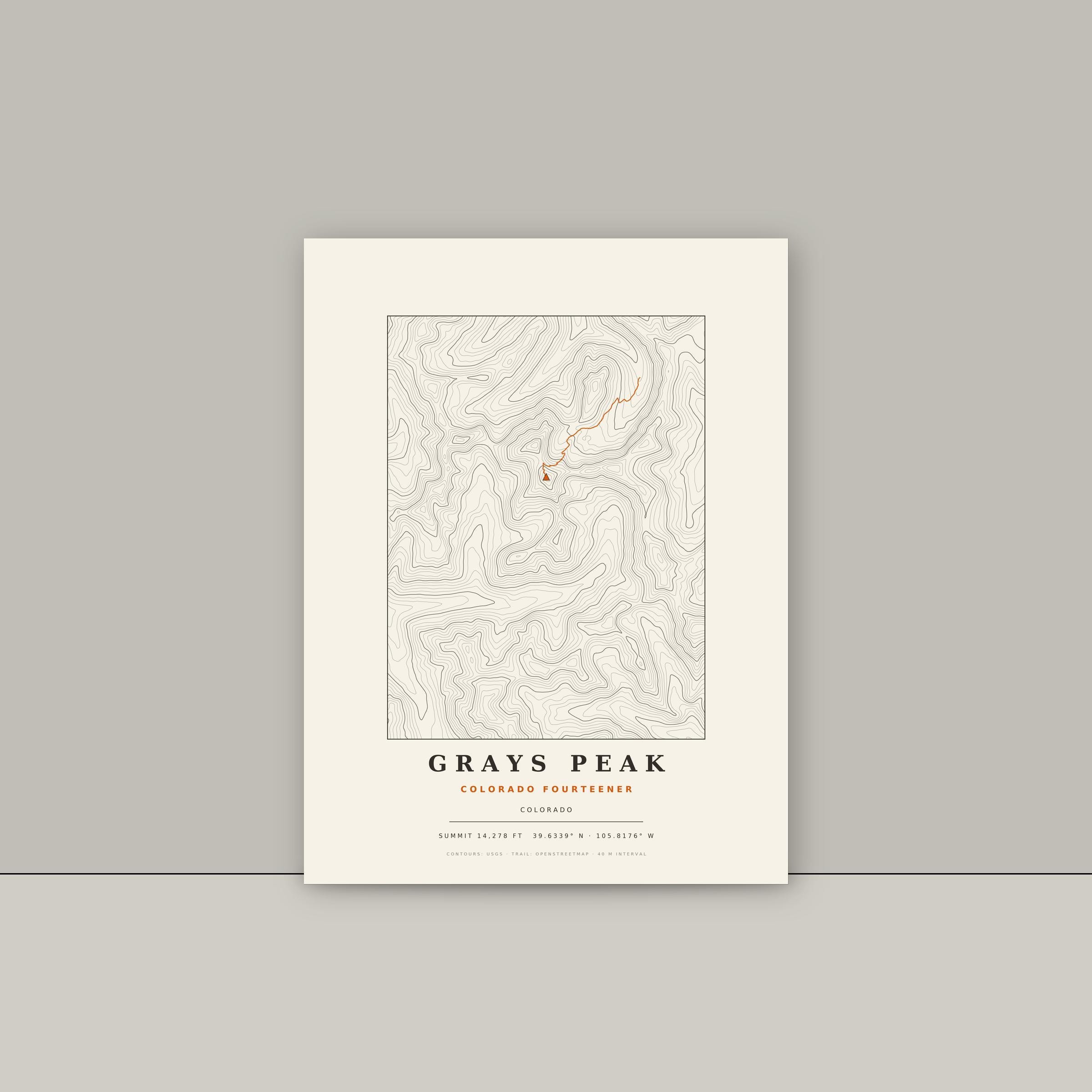 Grays Peak topographic print