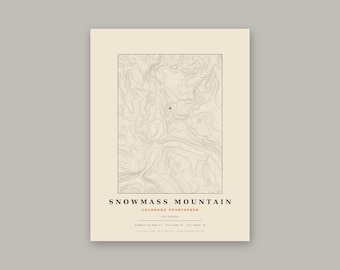 Snowmass Mountain Topographic Print | Colorado 14er Wall Art Map | Choose Your Edition