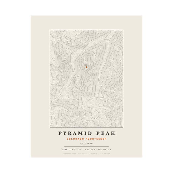 Pyramid Peak topographic map print