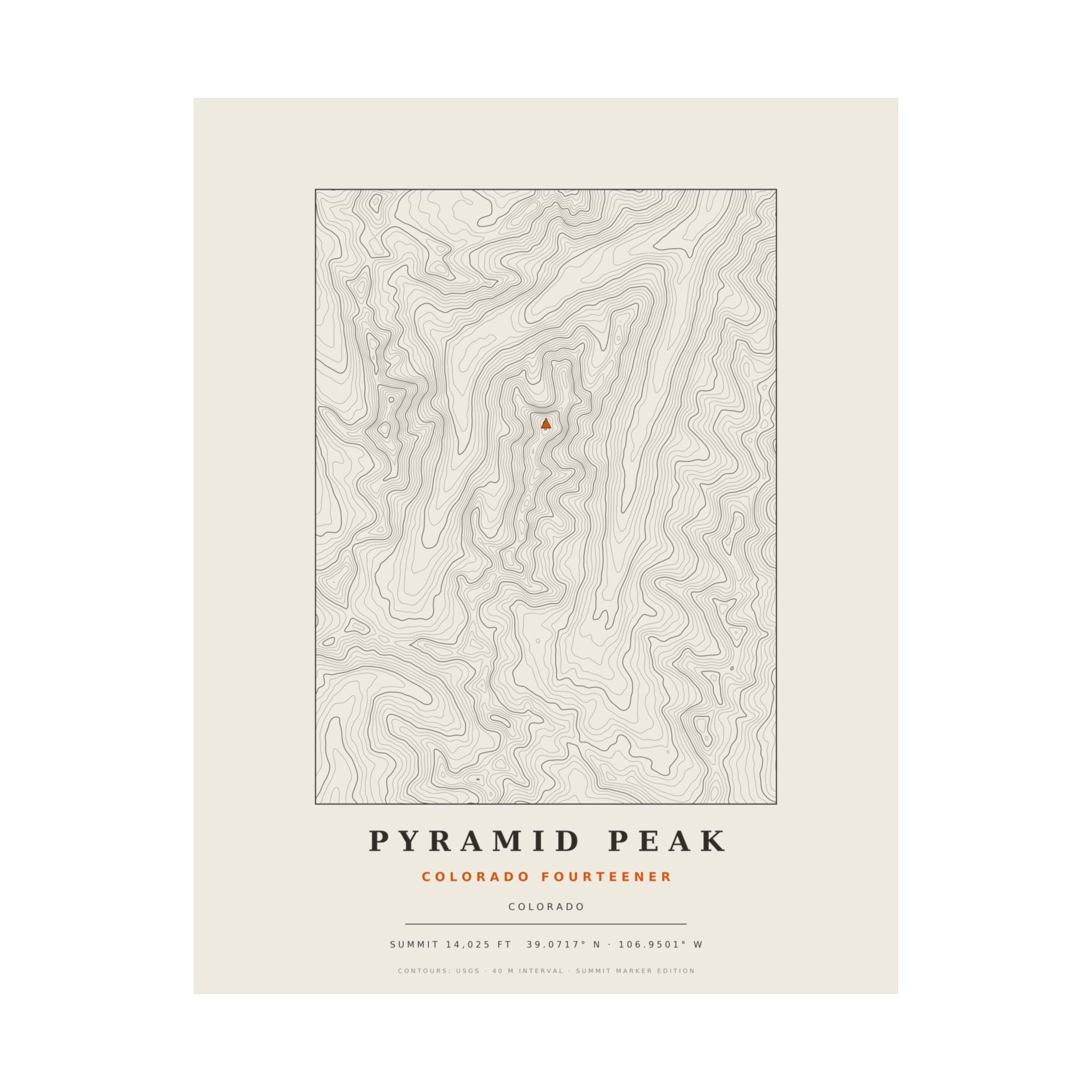 Pyramid Peak topographic print
