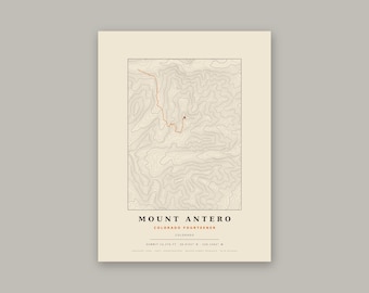 Mount Antero Topographic Print | Colorado 14er Wall Art Map | Choose Your Edition